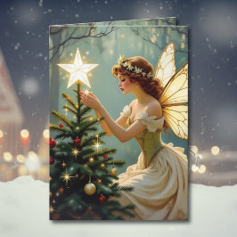 Tarjeta Vintage Fairy Place Star on Christmas Tree
