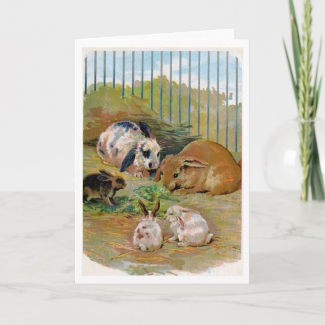 Tarjeta Vintage - Familia Conejo, (Anverso)
