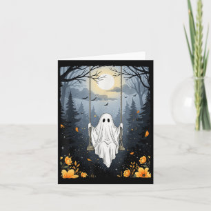 Tarjeta Vintage Fantasma En La Noche Forestal Halloween F