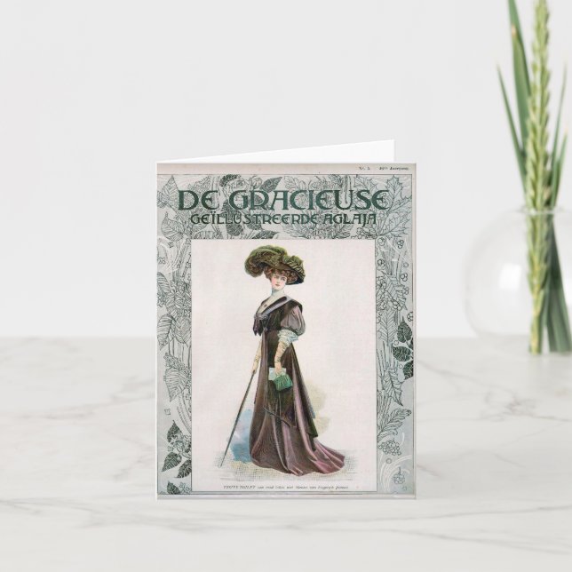 Tarjeta Vintage Fashion Ilustracion Lady With Cane (Anverso)