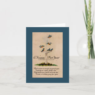 Tarjeta Vintage Feliz Año Nuevo con Pájaros