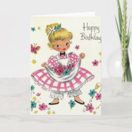 Tarjeta Vintage Feliz Cumpleaños Chica Vestido