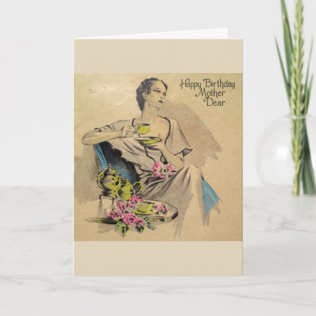 Tarjeta Vintage - Feliz Cumpleaños Madre Querida, (Anverso)
