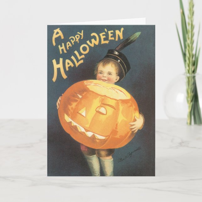 Tarjeta Vintage Feliz Halloween de Ellen Clapsaddle (Anverso)