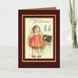 Tarjeta Vintage Feliz Navidad Niña
