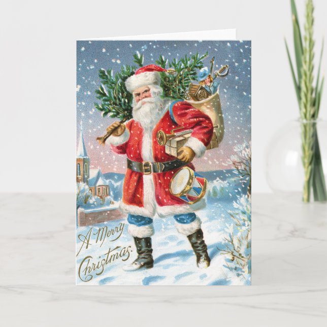 Tarjeta Vintage Feliz Navidad Santa (Anverso)