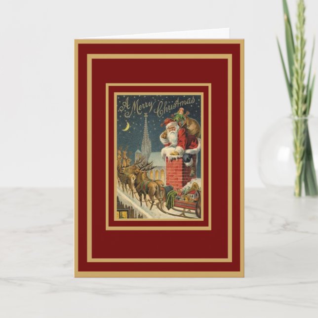 Tarjeta Vintage Feliz Navidad Santa (Anverso)