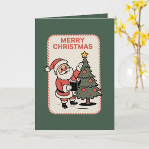 Tarjeta Vintage Feliz Navidad Santa Leyendo 