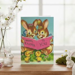 Tarjeta Vintage Feliz Pascua A Ti Bunnies Personalizado Ea