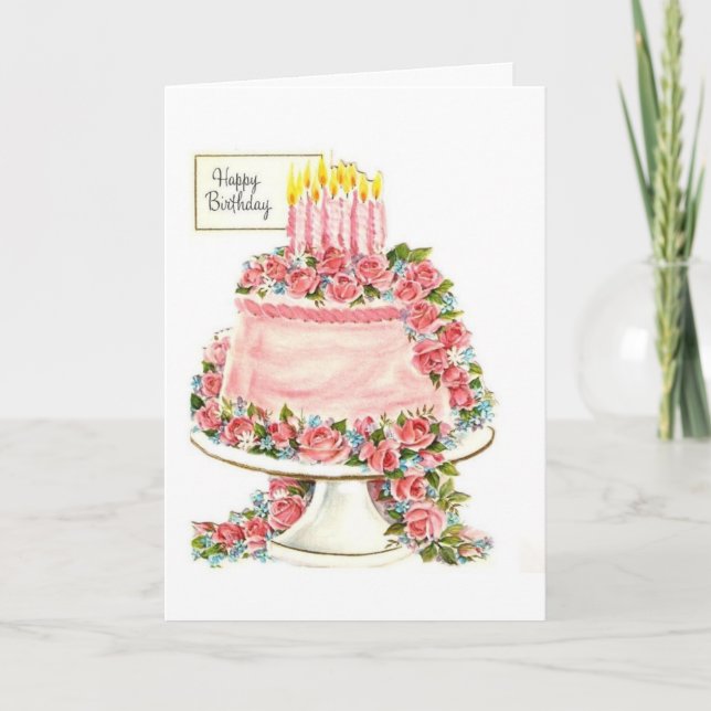 Tarjeta Vintage - Feliz pastel de cumpleaños, (Anverso)