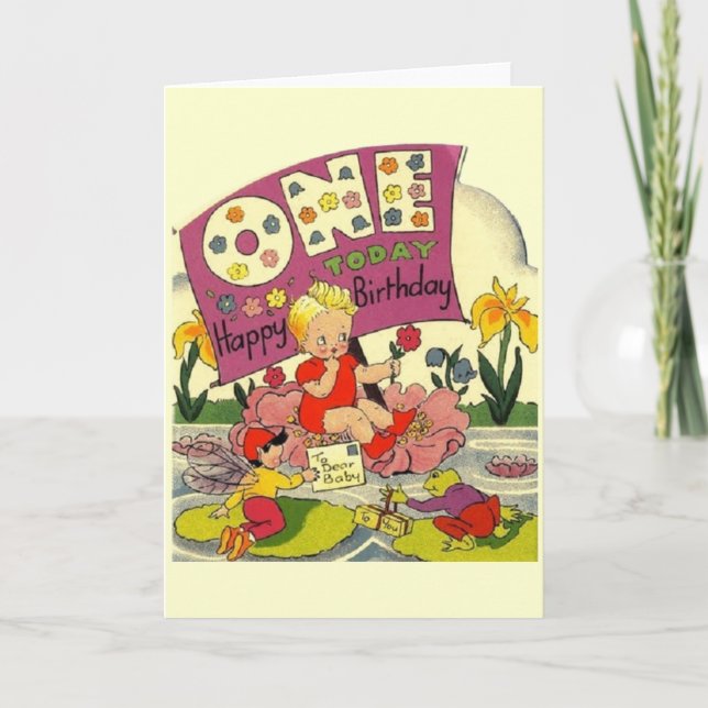 Tarjeta Vintage First Birday Card (Anverso)