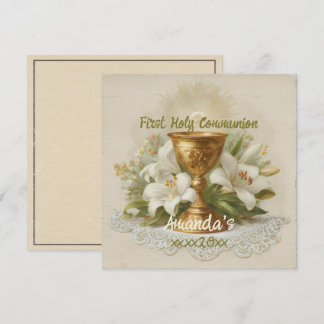 Tarjeta Vintage First Holy Communion Chalice White Lilies