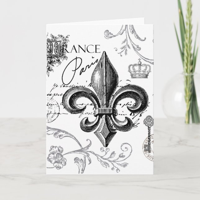Tarjeta Vintage Fleur de Lis notecard (Anverso)