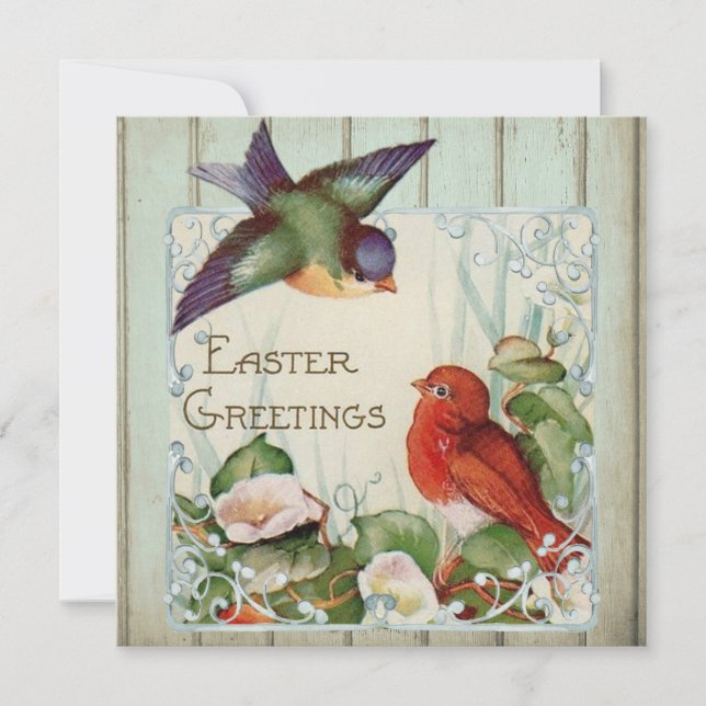 Tarjeta Vintage Floral Birds Flat Holiday Card (Anverso)