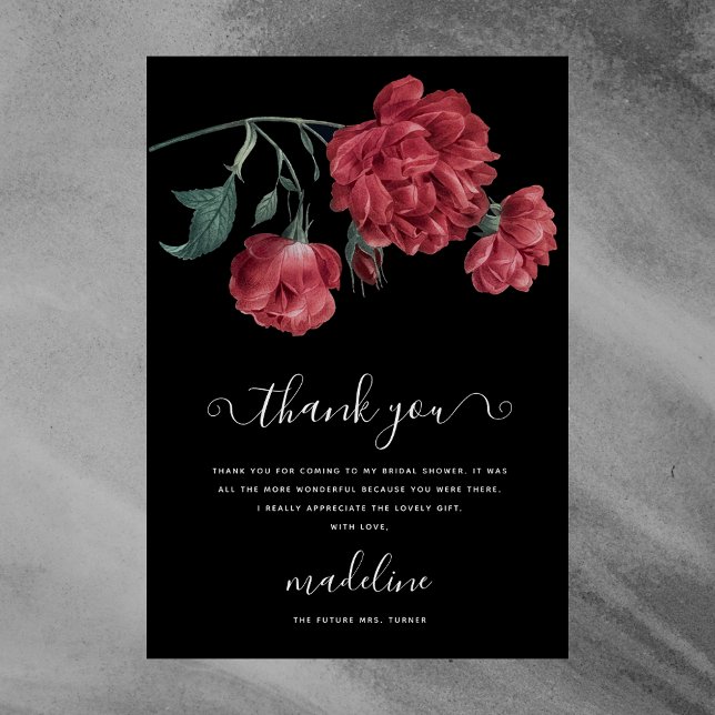 Tarjeta Vintage Floral Black Bridal Shower Gracias (Subido por el creador)