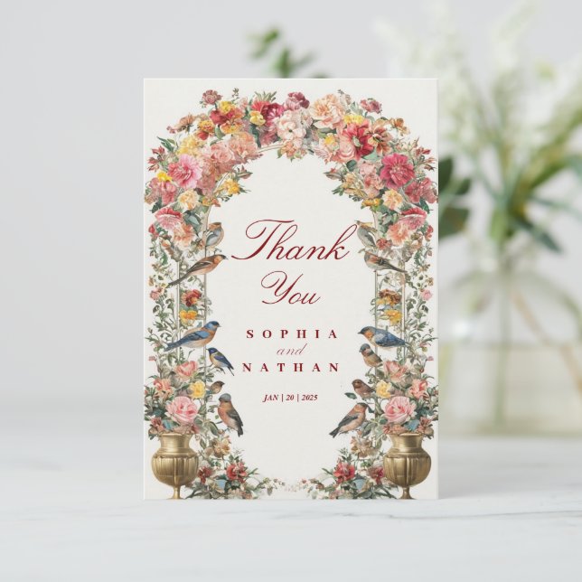Tarjeta Vintage Floral Boda (Anverso de pie)