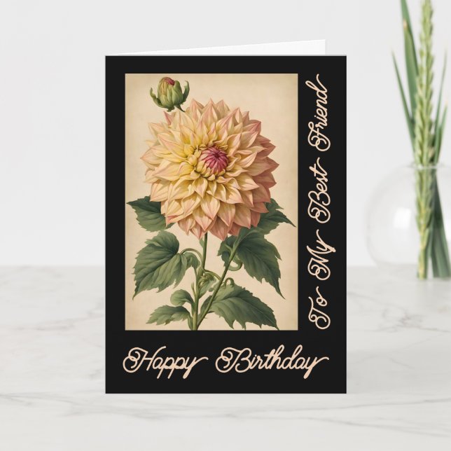 Tarjeta Vintage Floral Classic White Dahlia Black Birday (Anverso)