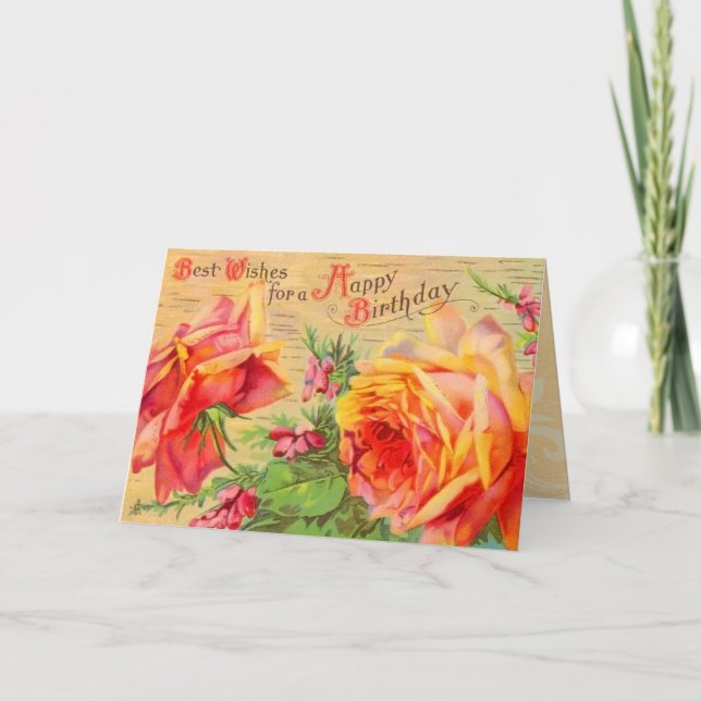 Tarjeta Vintage Floral de Cumpleaños (Anverso)