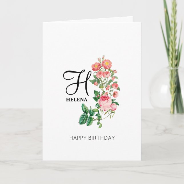 Tarjeta Vintage Floral Monograma Botánico Cumpleaños (Anverso)