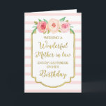 Tarjeta Vintage Floral Pink Mother in law Cumpleaños<br><div class="desc">Tarjeta de cumpleaños para la suegra con flores de acuarela rosa y melocotón,  rayas rosas y blancas,  marco rústico dorado,  texto de estilo rústico escrito a mano y verso reflexivo.</div>