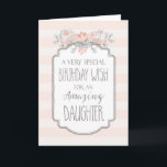 Tarjeta Vintage Floral Pink Stripes Daughter Birday Card<br><div class="desc">Tarjeta de cumpleaños para la hija con estampado de rayas rosadas y melocotón vintage,  flores de primavera,  texto de estilo rústico escrito a mano y verso reflexivo.</div>