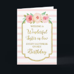 Tarjeta Vintage Floral Pink Stripes Sister en la ley Cumpl<br><div class="desc">Tarjeta de cumpleaños para cuñada con flores de color rosa y melocotón,  rayas rosas y blancas,  marco rústico dorado,  texto rústico de estilo manuscrito y verso reflexivo.</div>