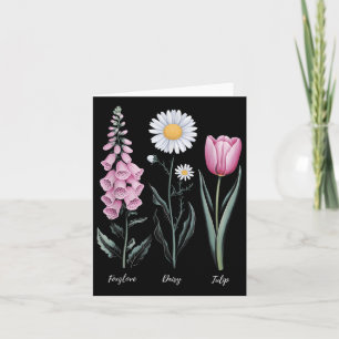 Tarjeta Vintage Floral Planta Foxglove Daisy Tulip Flower 