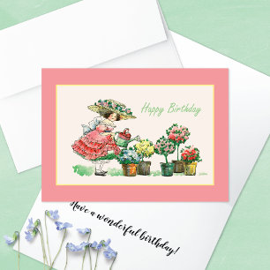 Tarjeta Vintage Flowers Clay Pots Cumpleaños