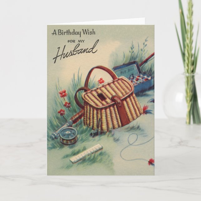Tarjeta Vintage Fly Fishing Husband Cumpleaños (Anverso)