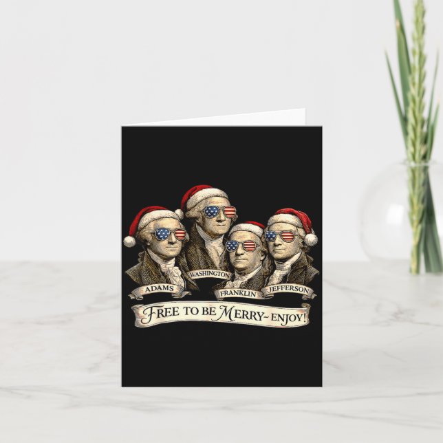 Tarjeta Vintage Founding Fathers Santa Hats Patriotic Chri (Anverso)