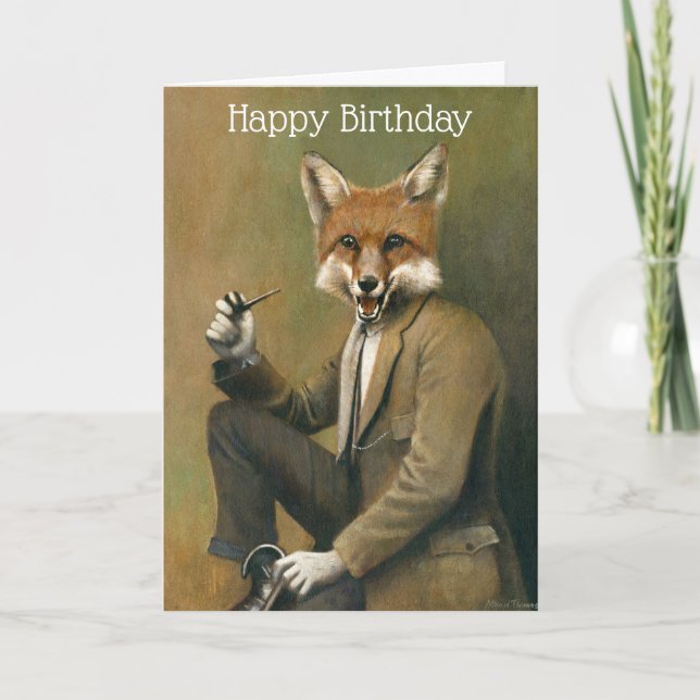 Tarjeta Vintage Fox Gentleman Birday Card (Anverso)