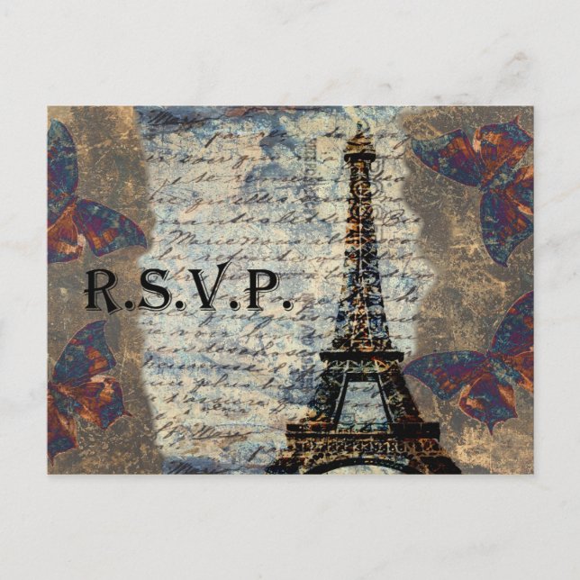 tarjeta vintage francesa Wedding rsvp (Anverso)