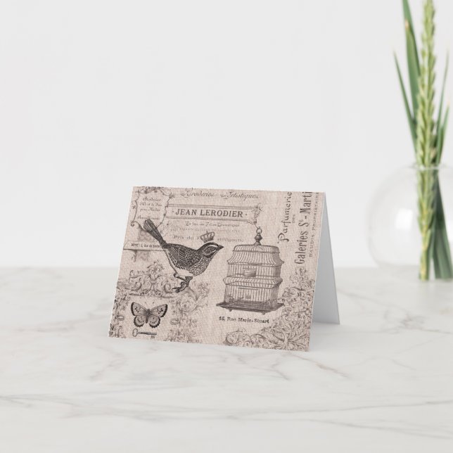 Tarjeta Vintage French Bird Notecard (Anverso)