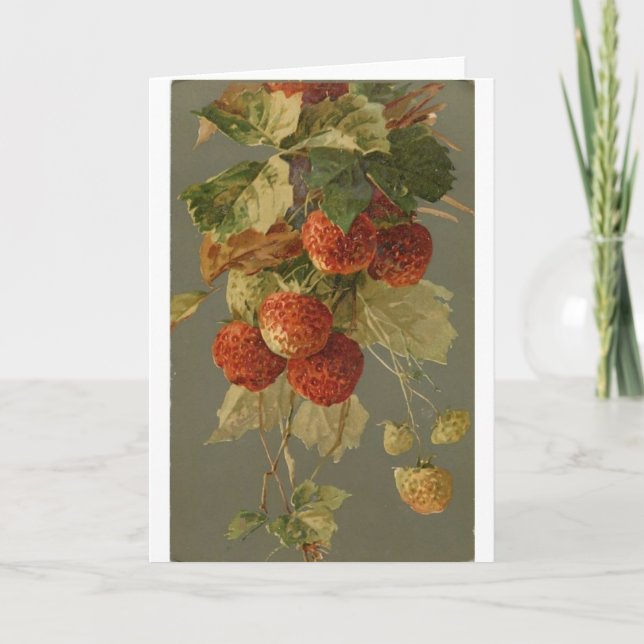 Tarjeta Vintage - Fresas en el vino, (Anverso)