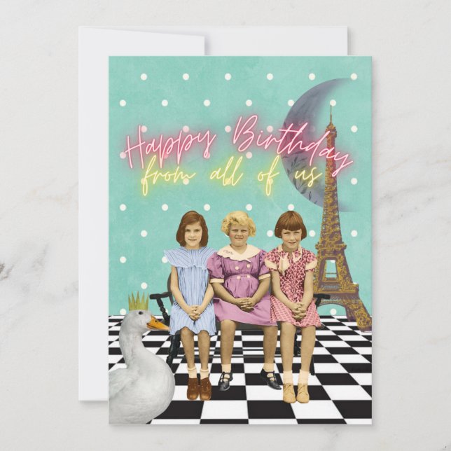 Tarjeta Vintage Funky Group Birday Greetings (Anverso)