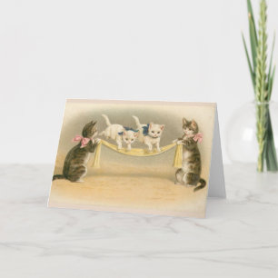 Tarjeta Vintage - Gatitos Jugando Salto Rope,