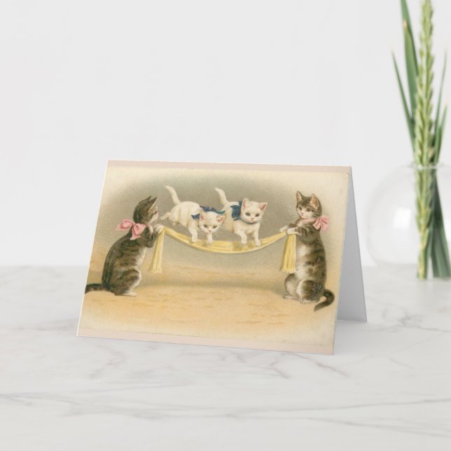 Tarjeta Vintage - Gatitos Jugando Salto Rope, (Anverso)