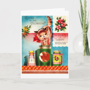 Tarjeta Vintage - Gato de cumpleaños feliz,