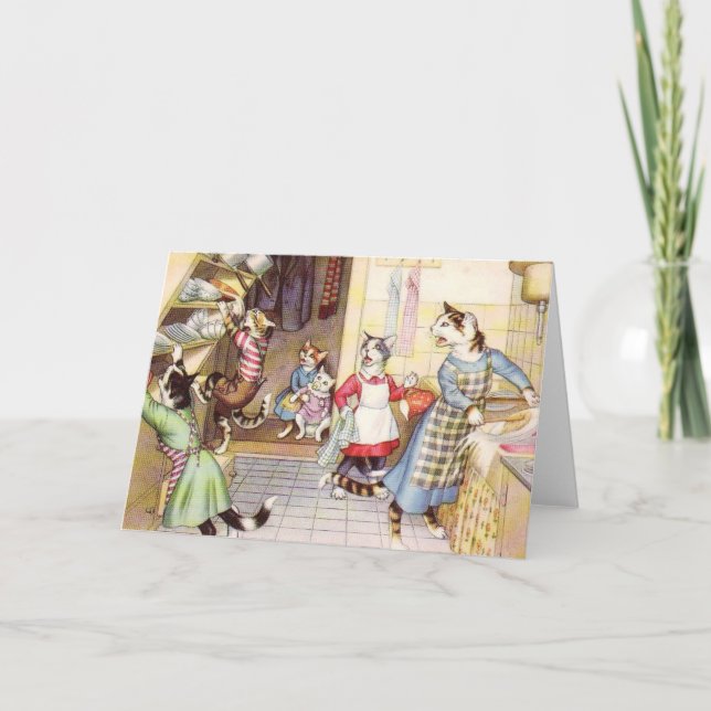 Tarjeta Vintage - gatos en la cocina, (Anverso)