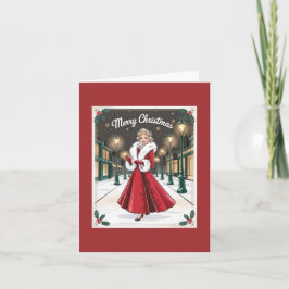 Tarjeta Vintage Glam Navidades - Elegante dama de rojo