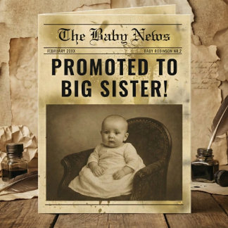 Tarjeta vintage gold Newspaper Pregnancy Announcement