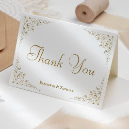 Tarjeta Vintage Gold Script Foliage Boda Gracias