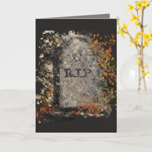 Tarjeta Vintage gótico R.I.P. Headstone And Fall Leaves