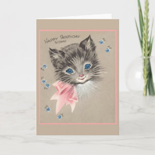 Tarjeta Vintage Gray Kitten Birday Card