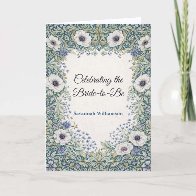 Tarjeta Vintage Green Blue Botanical Bridal Shower (Anverso)