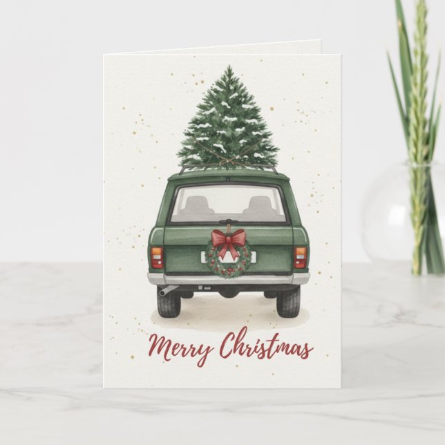 Tarjeta Vintage Green Car with Christmas Tree Card (Anverso)