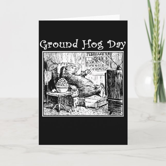 Tarjeta Vintage Groundhog Day ilustracion blanco negro (Anverso)