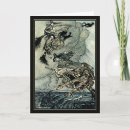 Tarjeta Vintage Halloween Arthur Rackham Testigos Voladore