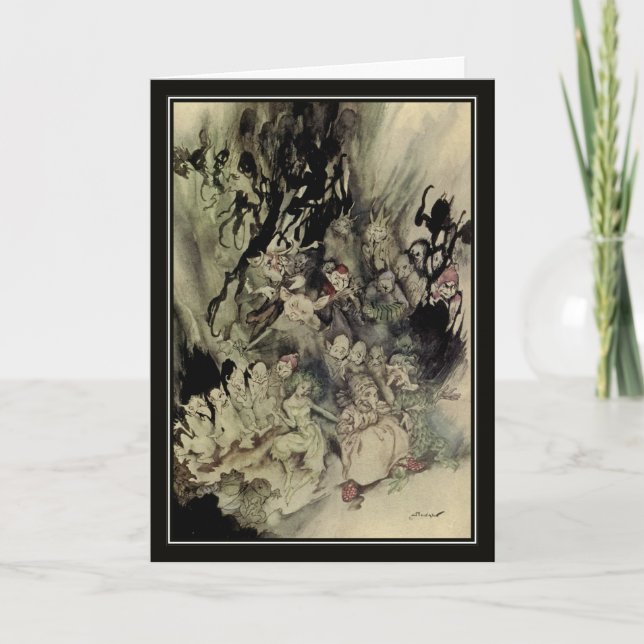 Tarjeta Vintage Halloween Arthur Rackham Trolls (Anverso)