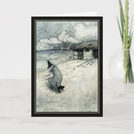 Tarjeta Vintage Halloween Arthur Rackham Witch + Black Cat